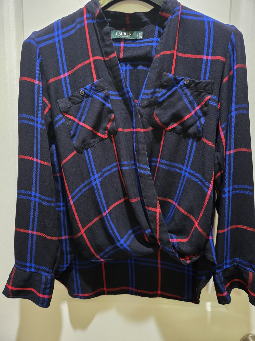 LAUREN Ralph Lauren Navy Plaid Blouse - Blue & Red